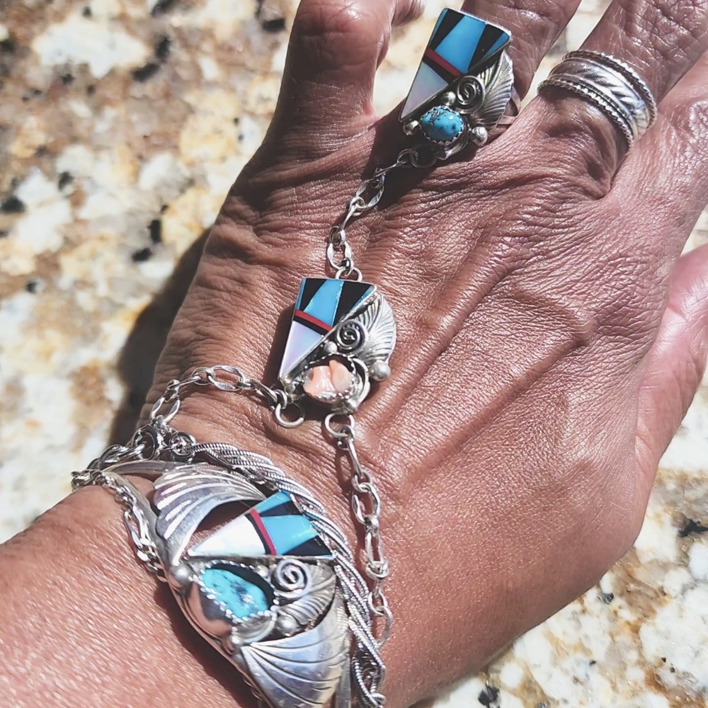Silver and Turquoise Bracelet with Inlay Design